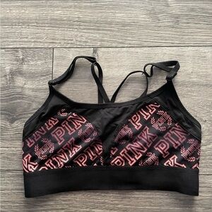 PINK Victoria's Secret Black and Pink Logo Sports Bra
